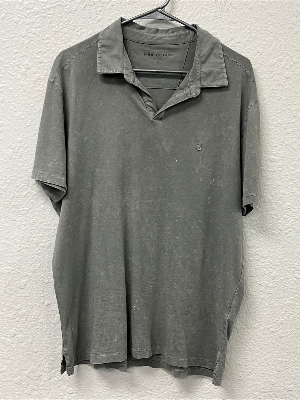John Varvatos Men's Washed Light Gray Short-Sleeve Polo -#1214